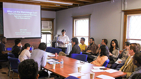 group of students watching a presentation